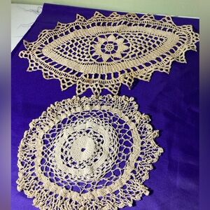 Elegant Tan Crochet Doilies - Set of 2
